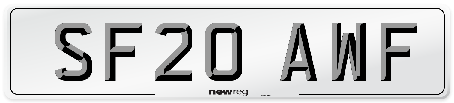 SF20 AWF Number Plate from New Reg